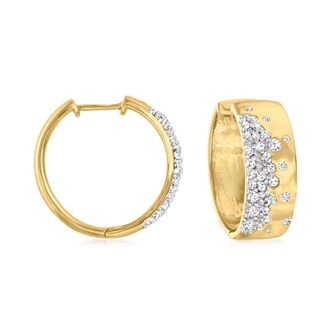 Ross-Simons Scattered Diamond Hoop Earrings in 18kt Gold Over Sterling