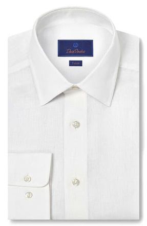 David Donahue Trim Fit Linen Dress Shirt in White/White at Nordstrom Rack, Size 17.5 - 34/35
