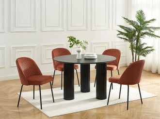 Vente-Unique Sedia in Velluto coste e Metallo Nero Terracotta - Lotto di 2 - ALPALI