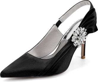 Generic Satin Pointed Toe Pumps Wedding Shoes Womens Elegant Bridal Stiletto Shoes Dress Wedding Reception Shoes 8.5Cm,Black,10 UK