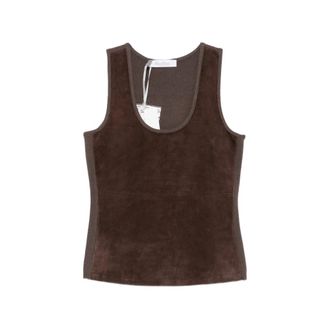 Max Mara Suede-panelled Scoop-neck Top
