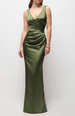 After Six Valentina Stretch Charmeuse Column Gown in Olive Green at Nordstrom, Size Xx-Large
