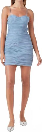 endless rose Aria Ruched Mini Dress In Dusty Blue