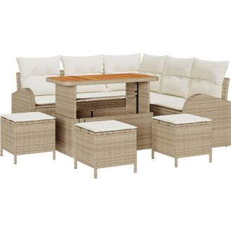 vidaXL Garden Sofa Set with Cushion 9 pcs Beige Poly Rattan vidaXL
