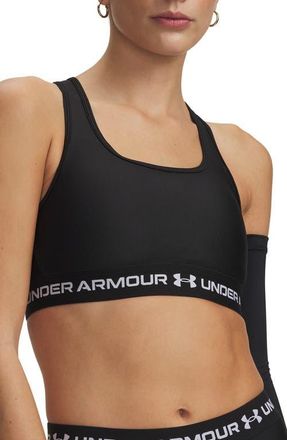Under Armour HeatGear Mid Cross Back Sports Bra in Ultimate Black //White at Nordstrom, Size Xx-Large