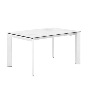 Koketto Home Mesa extensible 160 con tapa porcelanico blanca y patas blancas