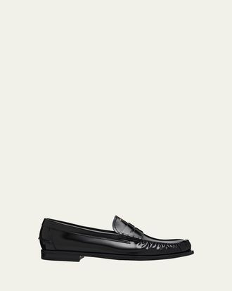 Prada Mens Leather Moc-Toe Penny Loafers