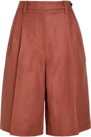 Brunello Cucinelli Bermuda Pleated Linen Shorts - Terracotta - 38 (UK6 / XS)