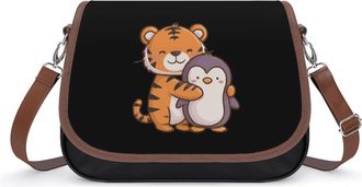 Generic Tiger And Penguins Cute Hug Fashion Womens Crossbody Bags Novelty Handbag Shoulder Bag Purse