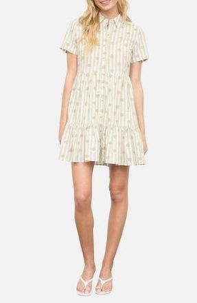 Blu Pepper Floral Stripe Short Sleeve Cotton Shirtdress in Light Olive at Nordstrom Rack, Size Medium