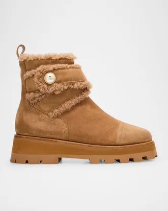 Jimmy Choo London Meena Suede and Shearling Zip Ankle Boots