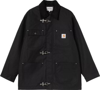 Carhartt Work in Progress Boxy Black Nylon Canvas Coat with Corduroy Collar