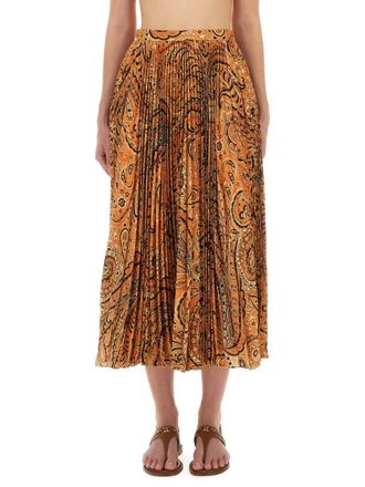 Etro Orange Paisley Midi Skirt