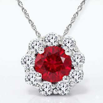 Pompeii3 1 1/4ct Ruby Diamond Halo Pendant 14K White Gold