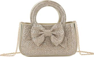 Generic Elegant Evening Handbag, Crystal Rhinestone Bow, Chain Strap Crossbody Clutch Bag, Small Formal Party Cross Body Bag (GOLD D)