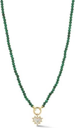 Ember Fine Jewelry 14K Yellow Gold Mother-of-Pearl Heart Charm Beaded Necklace at Nordstrom Rack