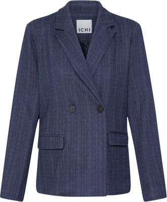 Ichi Ih Kate Pinelle Blazer - Dames - Blazers - Blauw - XL - Polyester - Jassen