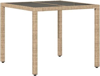 vidaXL Garden Table with Glass Top Beige 90x90x75 cm Poly Rattan Vidaxl