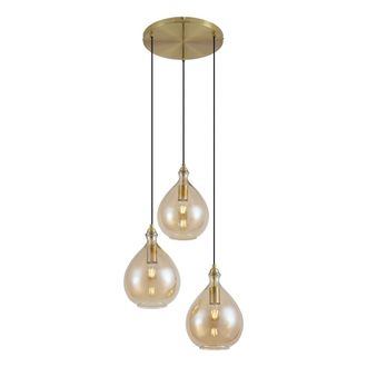 QAZQA Qazqa L&aacute;mpara Colgante Moderna Dorada Con Cristal &Aacute;mbar 3 Luces