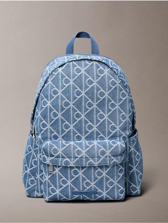 Calvin Klein Mens Denim Allover Emblem Logo Backpack - Blue