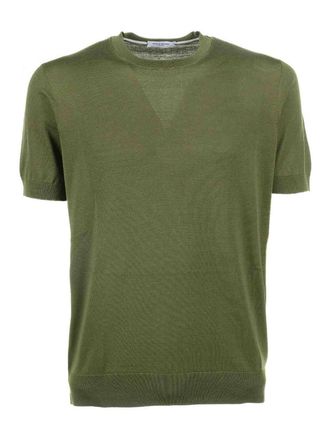 Paolo Pecora Green T-Shirt In Cotton And Silk