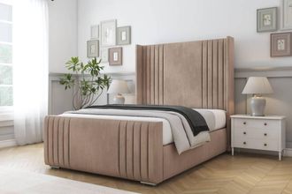 Comfort Beds Elise Naples Bed Frame With Mattress-50 Upholstered Wingback in Light Brown | Size: Single