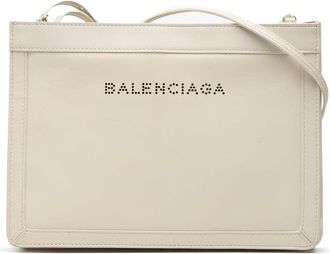 Balenciaga Pre-owned Balenciaga Leather Perforated Logo Navy Pochette Crossbody SPHJUXC27H5HXHFB