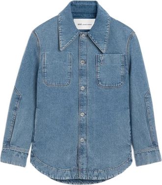 Ami Denim Jackets, male, Blue, Size: XS De Coeur Denim Worker Overshirt