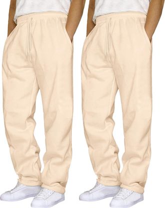 Generic Pack of 2 Mens Jogging Sweatpants with Drawstring Solid Tracksuits Bottoms Straight Wide Leg Casual Trousers for Mens UK Gym Sports Activewear Lounge 