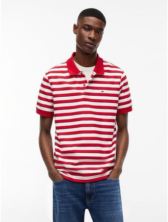 Tommy Hilfiger Mens Tommy Jeans Regular Fit Striped Polo - Red - XL