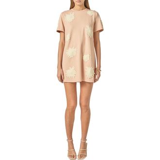 English Factory Flower Detail T-Shirt Minidress in Peach at Nordstrom, Size X-Small