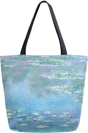 Naanle Oil Painting Monet Canvas Tote Bag Oil Painting Water Lilies Claude Large Women Casual Shoulder Bag Handbag Reusable Multipurpose Heavy Duty Shopping 