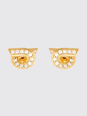 Ferragamo Gancini Stud Earrings in Brass with Crystals