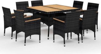 vidaXL Set De Comedor De Jard&iacute;n 9 Pzas Rat&aacute;n Pe Y Madera Acacia Negro Vidaxl