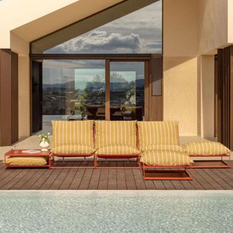 Sklum Conjunto De Jard&iacute;n Con Sof&aacute; Modular De 3 Piezas, Mesa Auxiliar Y 2 Puffs Convertibles Amaro Sklum