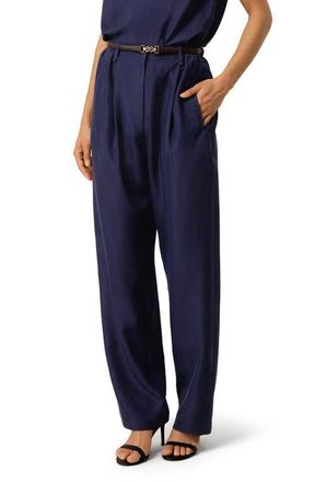 LilySilk Sand-Washed Silk Habotai Barrel Pant in Blueberry at Nordstrom, Size 16