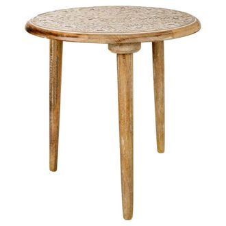 Wanderlust Deco Mesa de centro de madera artesanal marr&oacute;n 45x45x45