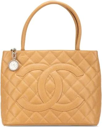 Chanel Pre-owned Tote Bags, female, Beige, Size: ONE SIZE Pre-owned Leather totes