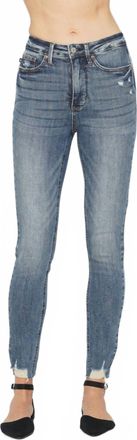 Judy Blue Velma High Control Hem Destroy Skinny Jeans In Medium Vintage Wash