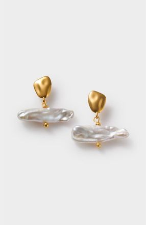 Katie Loxton Sol Pearl T-Bar Earrings in Gold Coated at Nordstrom