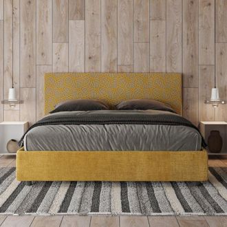 ITYhome Letto matrimoniale contenitore imbottito 160x200 tessuto Era 6 giallo Arla