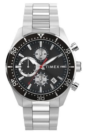 Timex Ridgefield Chronograph Bracelet Watch, 42mm in Black/Silver-Tone at Nordstrom