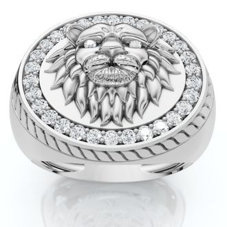 Pompeii3 3/8Ct Mens Diamond Lion Head Pink Ring in 10k White or Yellow Gold