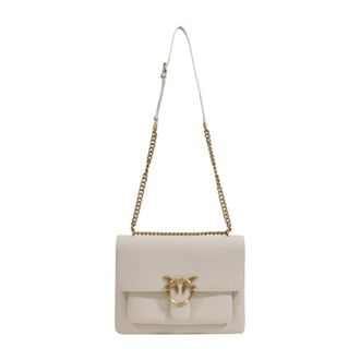 Pinko Shoulder Bags, female, White, Size: ONE SIZE Elegant Love Birds Leather Shoulder Bag