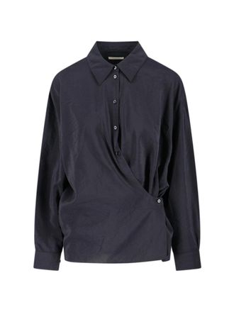 Christophe Lemaire Black Draped Cotton Silk Draped Shirt