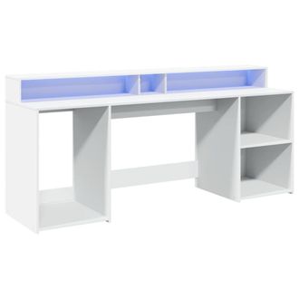 Berkfield Home Soft Desk with LED Lights White 200x55x91 cm Engineered Wood | Size: 200 x 55 x 91 cm