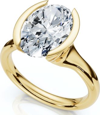 Pompeii3 Certified Terresa 3Ct Oval Diamond Engagement Half Bezel Ring Lab Grown