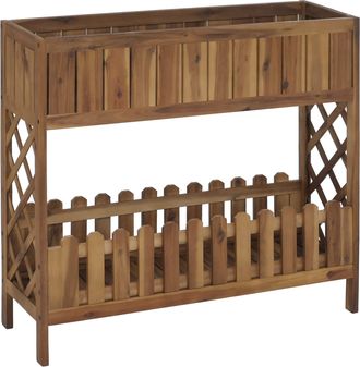 Hhg [nunca Usado] Jardinera Elevada Hhg-450, Jardinera Para Flores Y Plantas, Estante Para Flores, Para Exterior, Madera De Acacia Con Certificaci&oacute;n Mvg, 