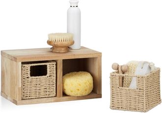 Relaxdays Relaxdays Walnut Wall Shelf Set of 3, Shelving System, 2 Removable Baskets Each, for Bathroom, Kitchen or Hall, Natural