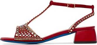 Loriblu Sandaal sieraad in nappaleer en rood su&egrave;de - Dames - Sandalen met hakken - Rood - 38 EU - Leer - Schoenen